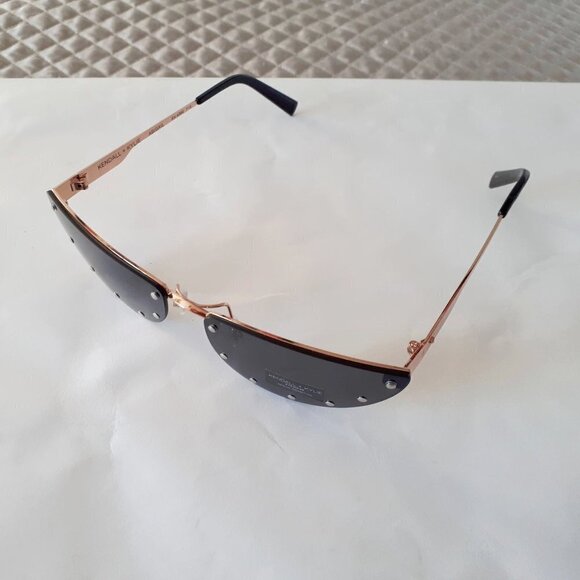 NWT Kendall & Kylie small profile chrome rivet frameless black lens sunglasses - Picture 4 of 6